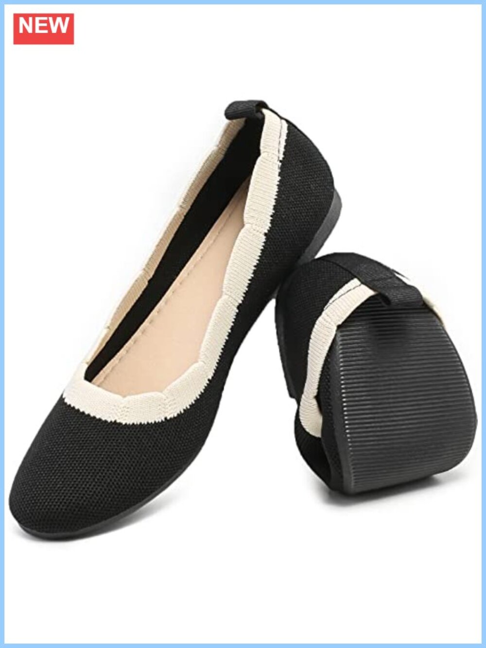 HEAWISH Women's Floral Collar Mesh Knit Ballet Flats Memory Foam Comfortable